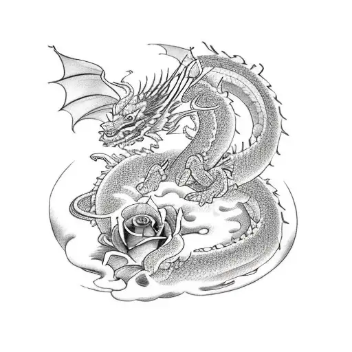 Dragon With Rose And Fire