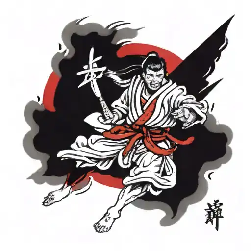 Samurai With Karate Kyouikushin Kanji Kanku And Red