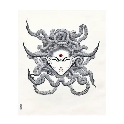 Medusa Wearing An Oni Mask