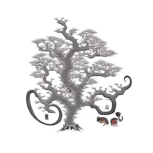 Tree With Rat And Two Monkeys