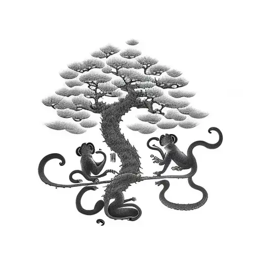 Tree With Two Monkeys And A Rat