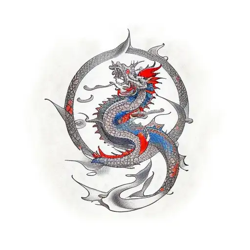 Koi Fish Rose Dragon