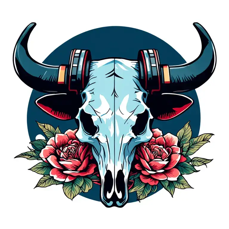 Bull Skull Wearing Headphones