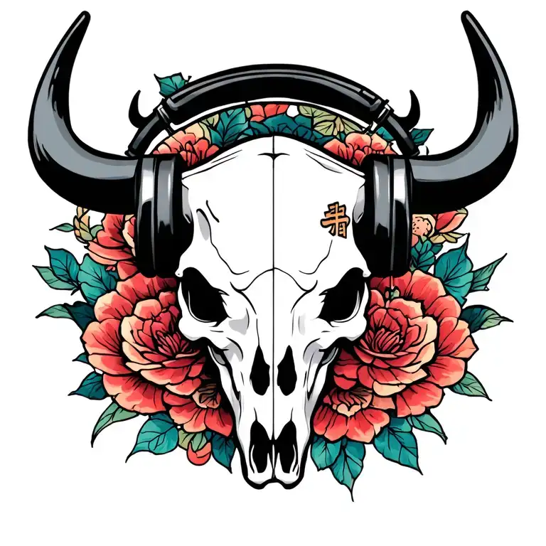 Bull Skull Wearing Headphones