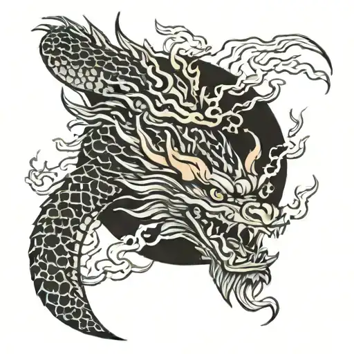 Japan Style Tatoo Dragon Breathing Fire