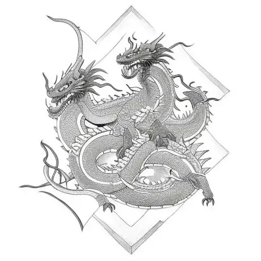 Ancient Dragon With Scrolls Wrapped Around The Body