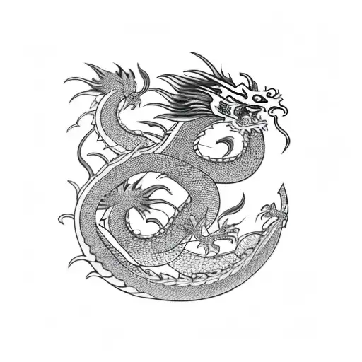 Dragon With Cherry Blossoms Black And White