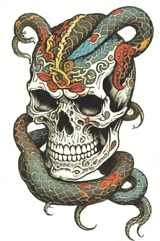Snake Wrapping A Skull
