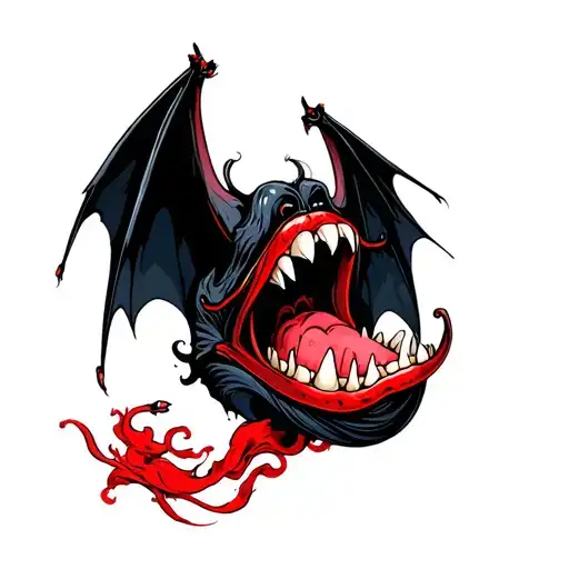 Flying Vampire Mouth With Bat Wings