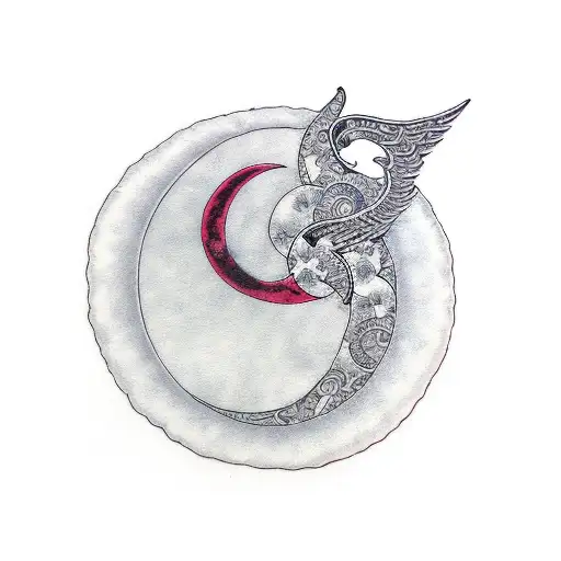 Crescent Moon Add Baby Foot Print With Angel Wings