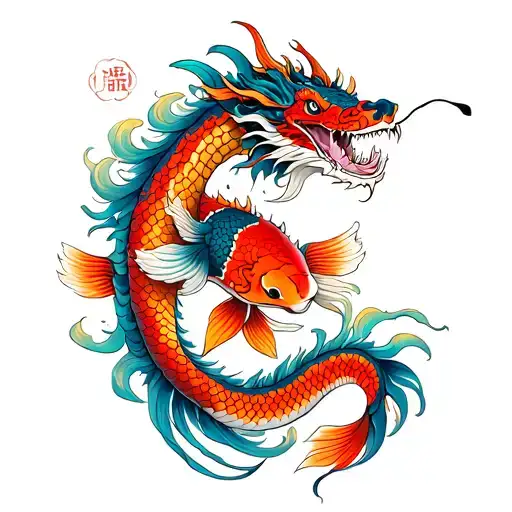 Dragon And Koi Fish Connected