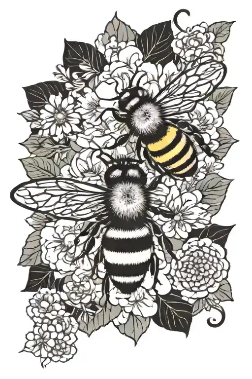 Bees In Colour Going Up The Arm With A Floral Connecting Element