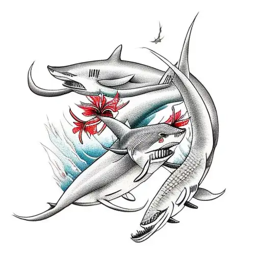 Red Spider Lily Around Shark Forearm In Color