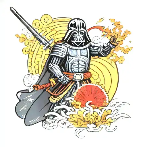 Samurai Darth Vader With Rising Sun