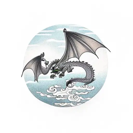 A Dragon Flying Above A Beach At Sunset