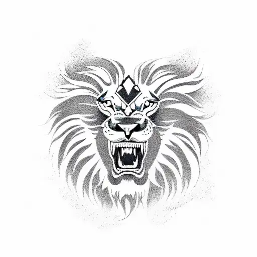 Fierce Lion With Roaring Mouth