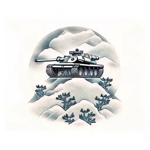 A New-school Tattoo Of A Military Tank Surrounded By Pandas