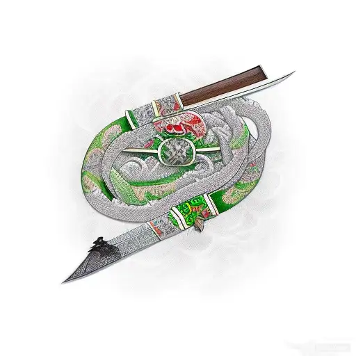 Katana With Green Tsuka Wrap And Partially Unsheathed