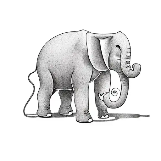 Minimal Line Elephant Family With A Red Thread Across