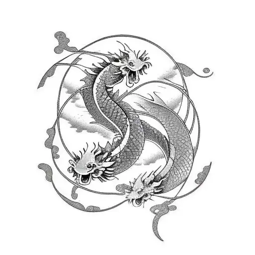 Koi Fish With Dragon And Wave Pattern And Swirls