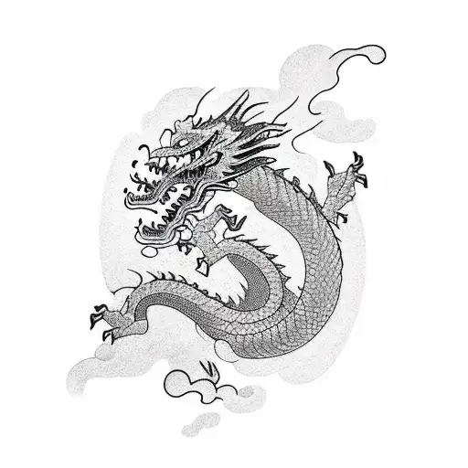 Dragon With Red Plum Blossoms