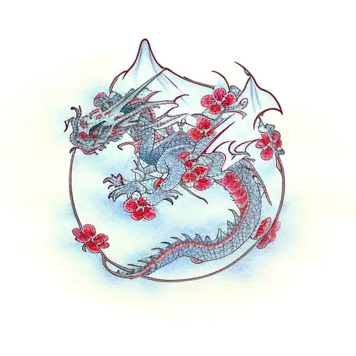 Dragon With Red Plum Blossoms