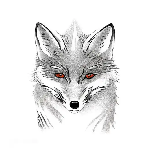 White Fox With Black And Red Tails Steps In Red Flower