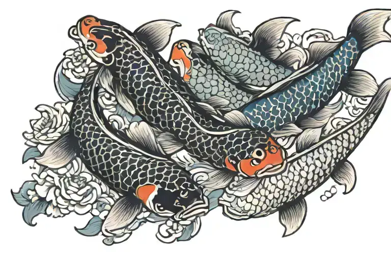 Multiple Koi Fish Japanese Design