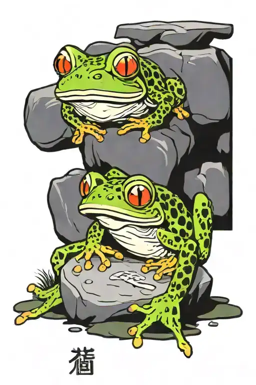 Frog Stands On A Stone And Shows A Message Written