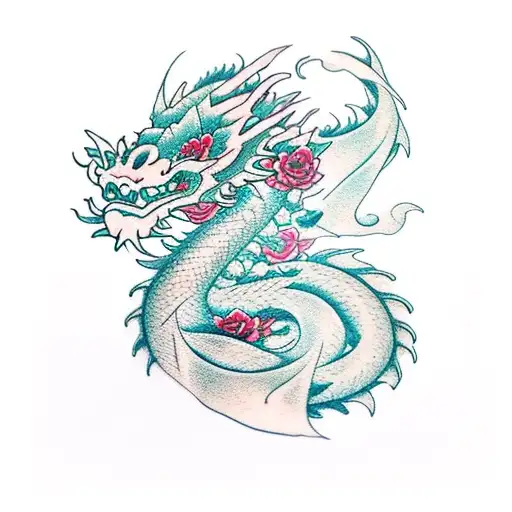 Dragon With Roses Surrounding It