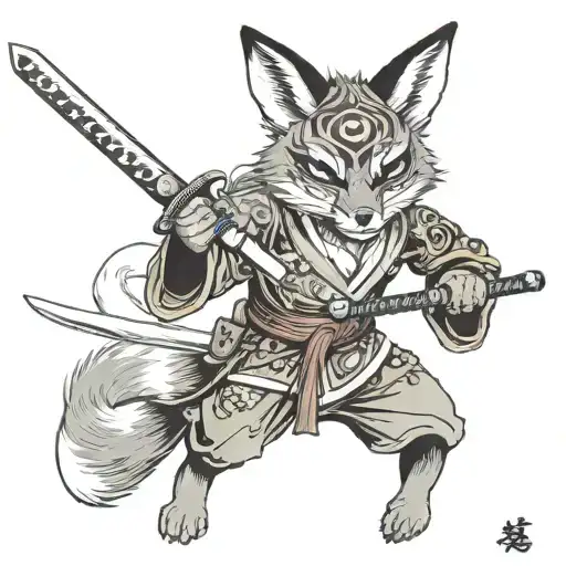 A Fox Wearing A Mask And Holding A Katana Sword