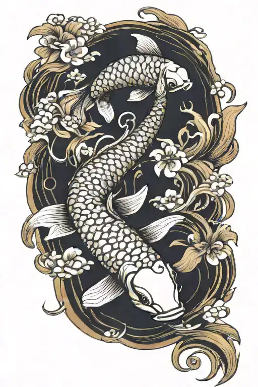 Gold Koi Fish Swimming Upstream Symbolizing Perseverance
