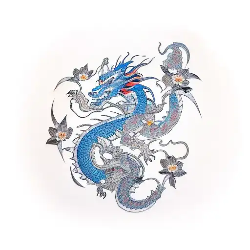 Dragon With Flowers And Butterflies In The Background