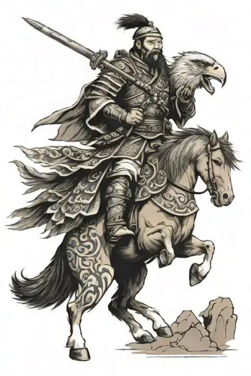 Mongolian Warrior Holding Eagle
