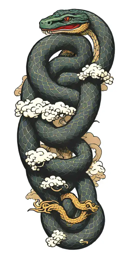 Snake And Japanese Clouds