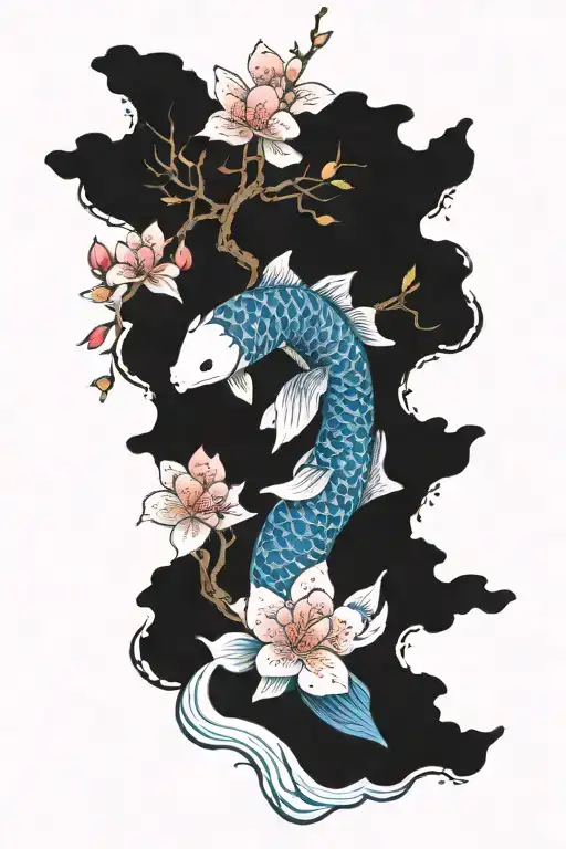 Cherry Blossom Tree With Koi Fish And Birthday Dates