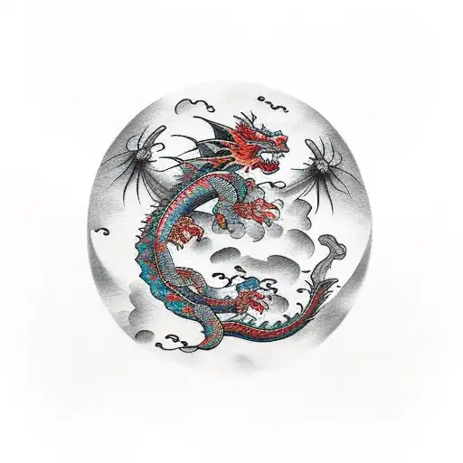 Dragon With Flowers And Clouds