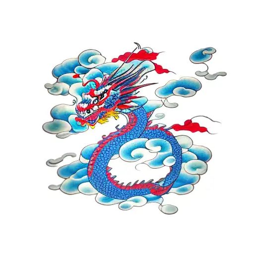 Dragon With Flowers And Clouds