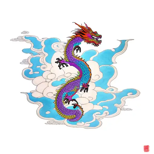 Dragon With Flowers And Clouds