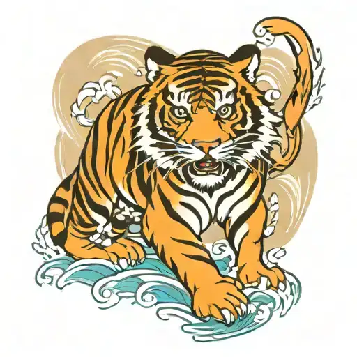 Tiger Surrounded By Water