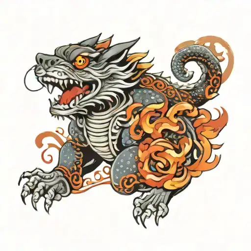 Fu Dog With Dragon And Fire