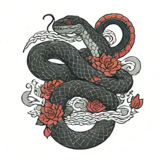 Snake Wrapped Red Flowers