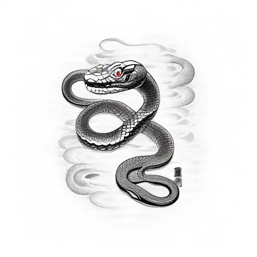 Snake With Samurai With A Japanease Scenery Backroumd