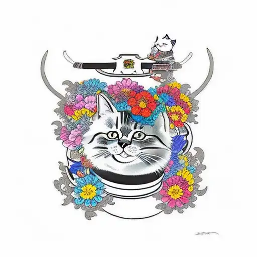 Cat - Samurai Flowers