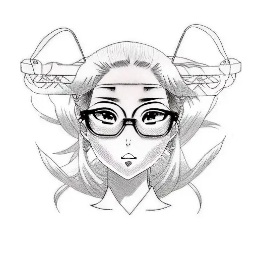 Anime Girl With Glasses And Next To Different Lines
