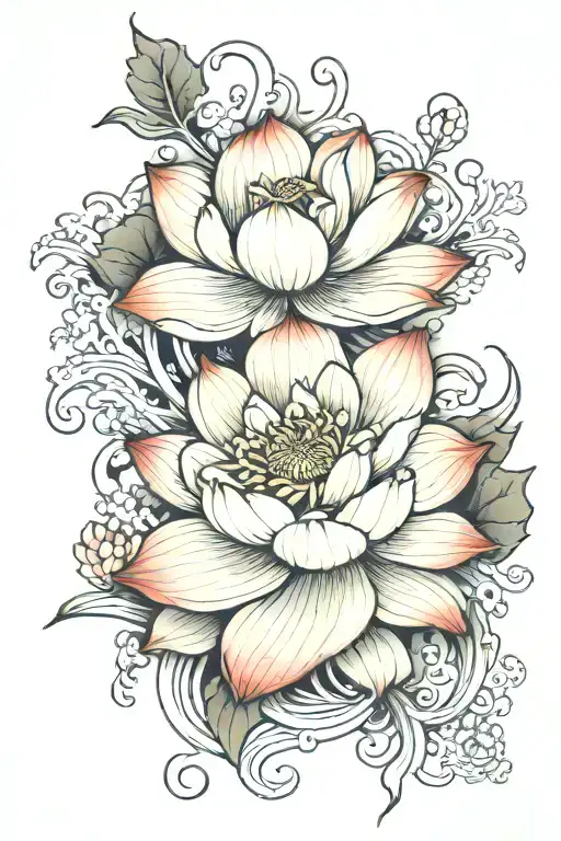 Lotus Flower With Waves And Vines Coming