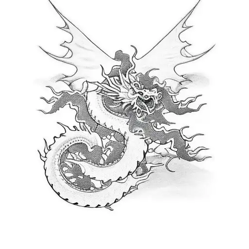 Black And White Japanese Dragon With Pink Leaves