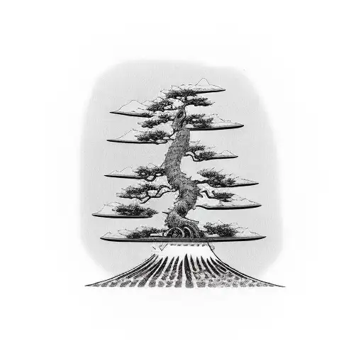 Bonsai Tree At The Shoulder Going Into A Dragon And Then Into A Samurai Warrior