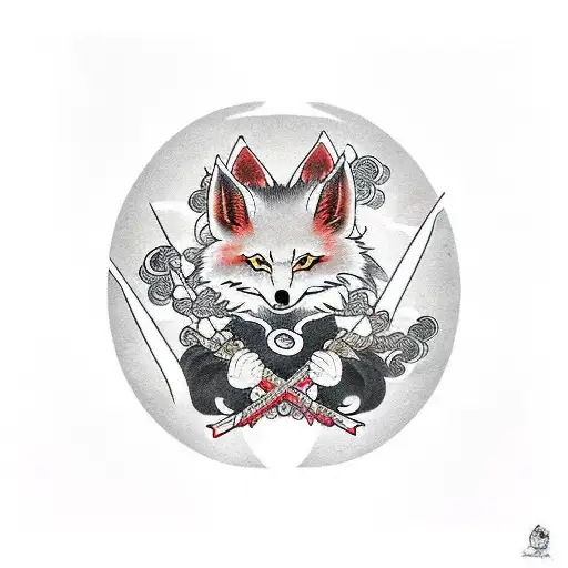 Kitsune With Sakura And Katana