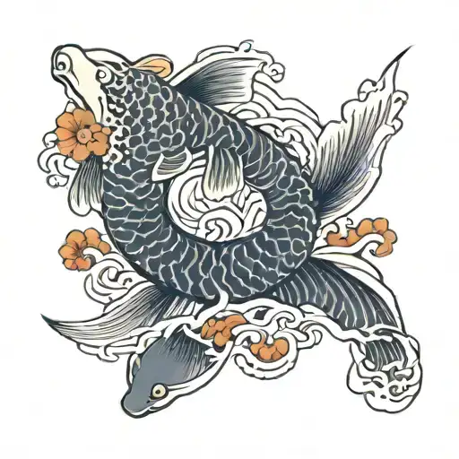 Traditional Japanese Waves With Koi Fish